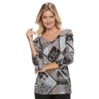Women's Dana Buchman Printed Bias Cut V-neck Top, Size: Xs, Med Beige