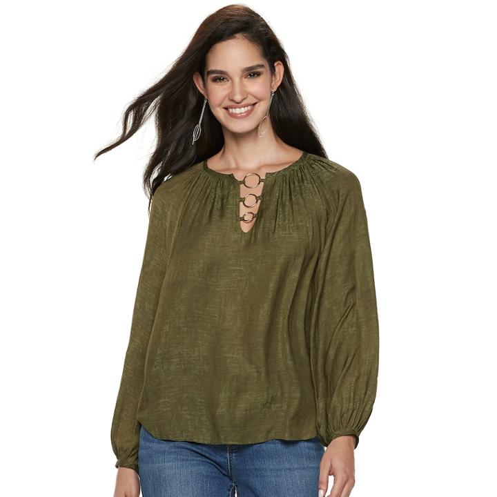 Women's Jennifer Lopez O-ring Satin Peasant Top, Size: Xl, Med Green