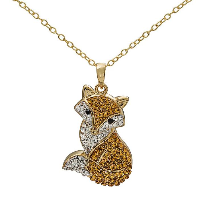 Crystal 14k Gold Over Silver Fox Pendant Necklace, Women's, Size: 18, Brown