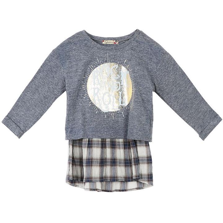 Girls 7-16 Speechless Mock-layered Plaid Hem Tee, Size: Small, Blue (navy)
