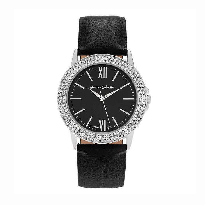 Journee Collection Women's Crystal Watch, Black