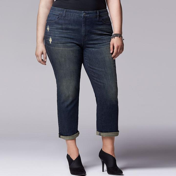 Plus Size Simply Vera Vera Wang Skinny Boyfriend Jeans, Women's, Size: 18 W, Blue (navy)