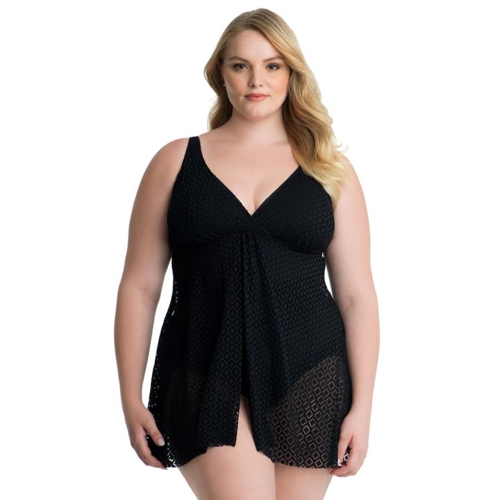 Plus Size Croft & Barrow&reg; Crochet Flyaway Swimdress, Women's, Size: 16 W, Black