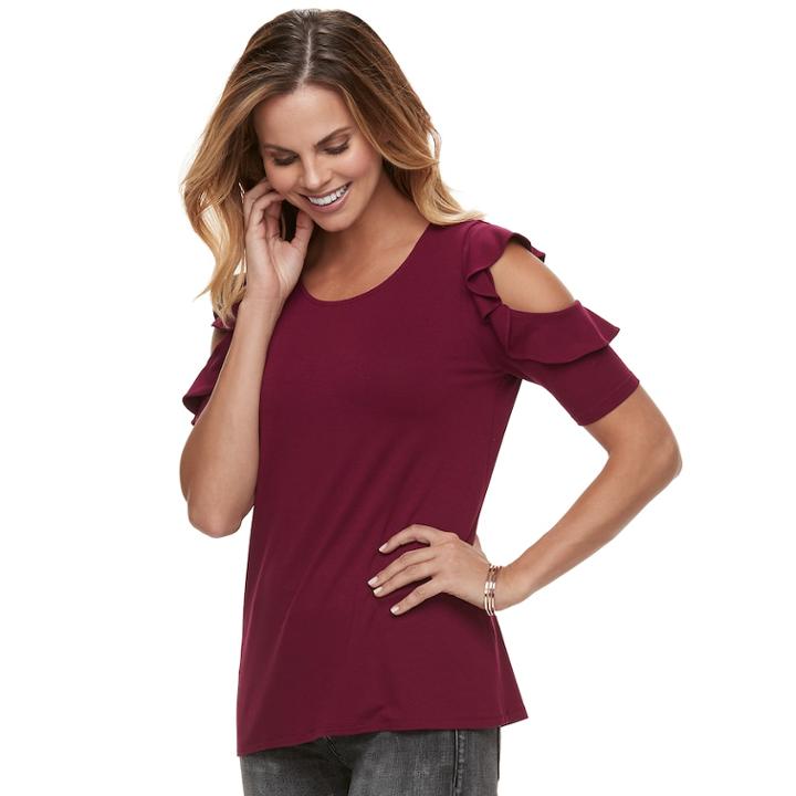 Women's Apt. 9&reg; Ruffle Cold-shoulder Tee, Size: Large, Dark Red