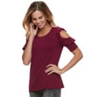 Women's Apt. 9&reg; Ruffle Cold-shoulder Tee, Size: Large, Dark Red
