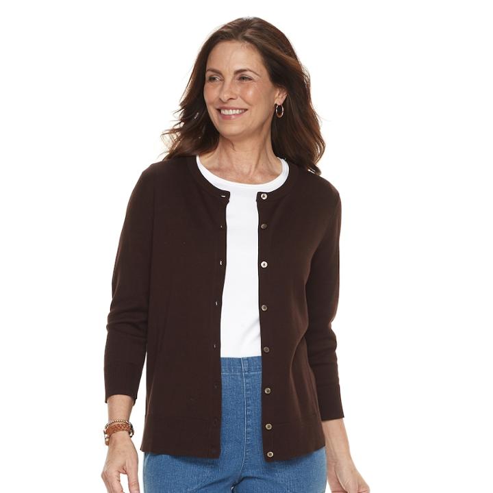 Women's Croft & Barrow&reg; Essential Button-front Cardigan, Size: Xl, Dark Brown