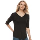 Women's Apt. 9&reg; Beaded Sleeve Tee, Size: Medium, Black