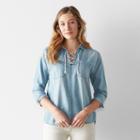 Women's Sonoma Goods For Life&trade; Chambray Lace-up Shirt, Size: Xs, Blue (navy)