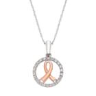 Two Tone 14k Gold 1/10 Carat T.w. Diamond Breast Cancer Awareness Pendant Necklace, Women's, Size: 18, White