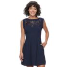Juniors' Speechless Crochet Neckline Skater Dress, Teens, Size: Large, Blue (navy)