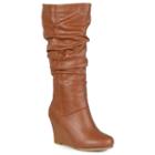 Journee Collection Hana Women's Slouch Wedge Boots, Girl's, Size: 8, Med Brown