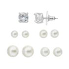 Apt. 9&reg; Simulated Pearl & Simulated Crystal Stud Earring Set, Women's, Two Tone