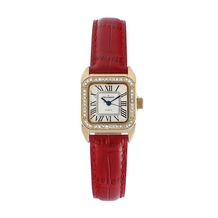 Peugeot Women's Crystal Leather Watch, Red