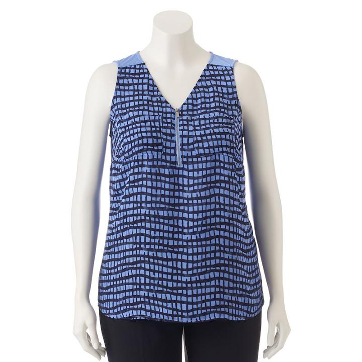 Plus Size Apt. 9&reg; Half-zip Mixed-media Top, Women's, Size: 3xl, Blue (navy)