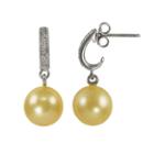 Sterling Silver Golden South Sea Cultured Pearl And Diamond Accent Drop Earrings, Women's, Yellow