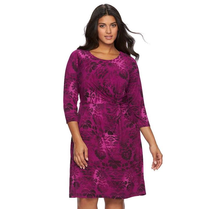 Plus Size Dana Buchman Printed Twist-front Dress, Women's, Size: 2xl, Dark Pink