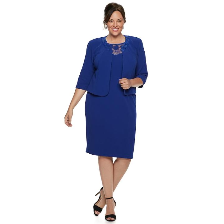 Plus Size Maya Brooke Embroidered Dress & Jacket Set, Women's, Size: 24w T/l, Brt Blue