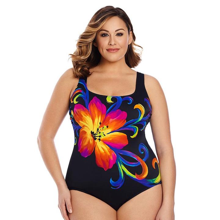 Plus Size Great Lengths Body Sculptor Printed One-piece Swimsuit, Women's, Size: 18, Ovrfl Oth