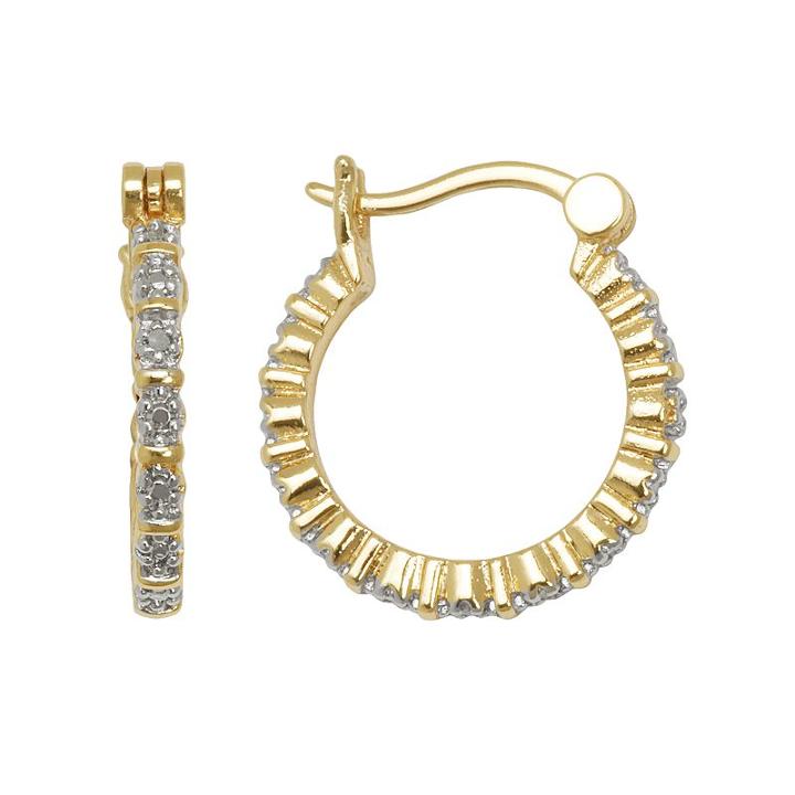 18k Gold Over Brass And Silver-plated Diamond Accent Hoop Earrings, Women's, White