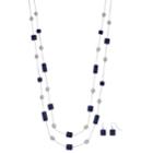 Double Strand Blue Rectangle & Square Necklace & Drop Earring Set, Women's