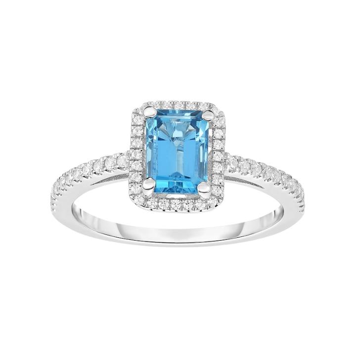 Sterling Silver Blue Topaz & Cubic Zirconia Square Halo Ring, Women's, Size: 7
