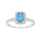 Sterling Silver Blue Topaz & Cubic Zirconia Square Halo Ring, Women's, Size: 7