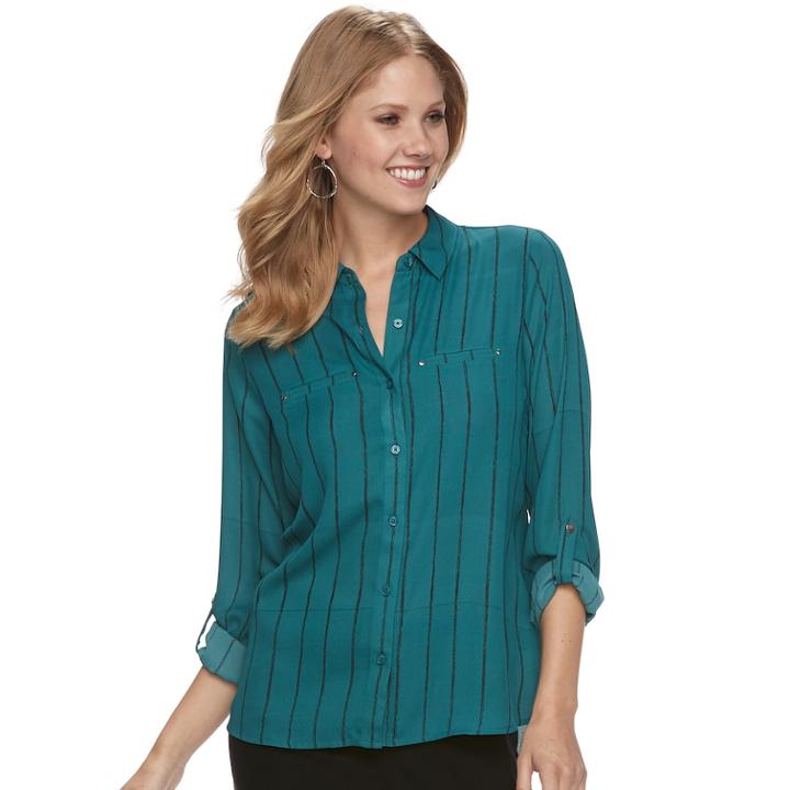 Women's Apt. 9&reg; Convertible Button Tab Blouse, Size: Xl, Dark Blue