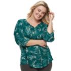 Plus Size Sonoma Goods For Life&trade; Printed Pintuck Peasant Top, Women's, Size: 3xl, Dark Blue