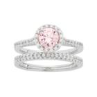 Sterling Silver Pink Cubic Zirconia Round Halo Engagement Ring Set, Women's, Size: 8