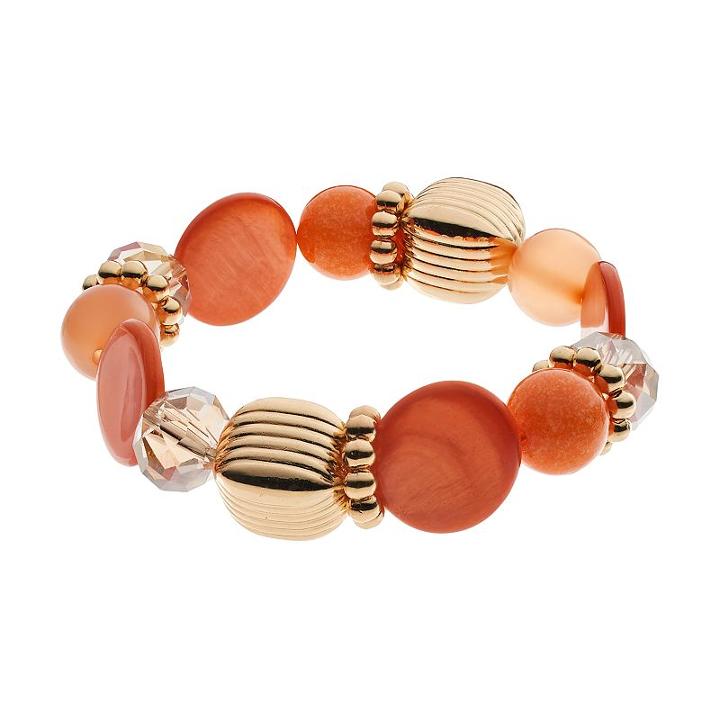 Peach Beaded Stretch Bracelet, Women's, Pink Other