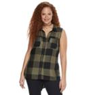 Plus Size Rock & Republic&reg; High-low Sleeveless Plaid Shirt, Women's, Size: 0x, Dark Green