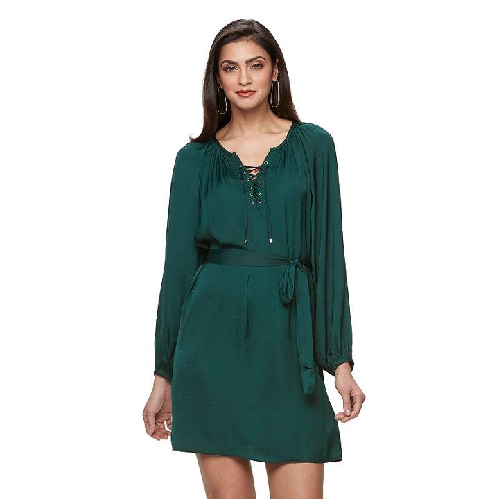 Women's Jennifer Lopez Lace Up Shift Dress, Size: Xs, Dark Green