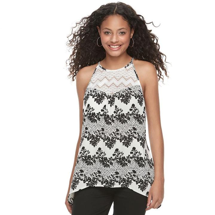 Juniors' Candie's&reg; Sharkbite Hem Lace Tank, Girl's, Size: Xl, White Oth