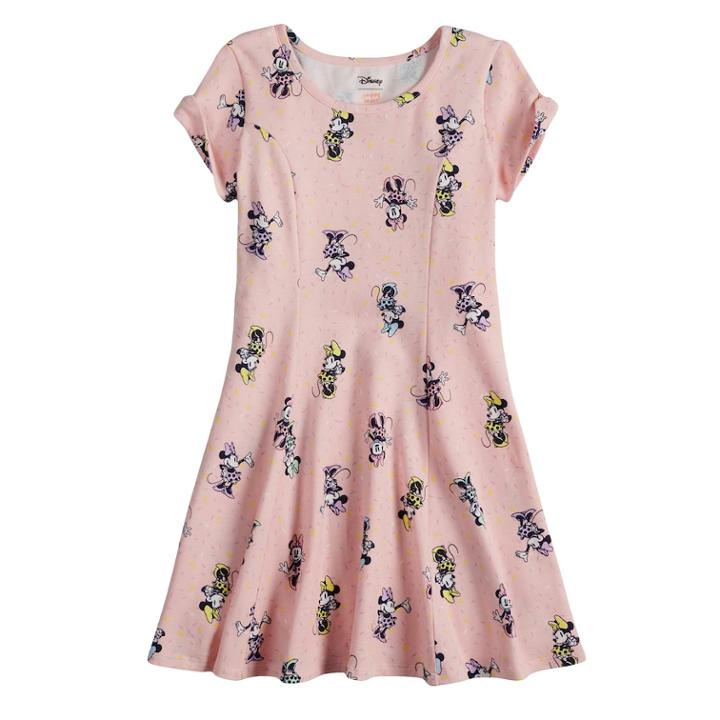 Disney's Minnie Mouse Girls 4-10 Twist Cold Shoulder Sleeve Sprinkle Skater Dress By Jumping Beans&reg;, Size: 7, Brt Pink