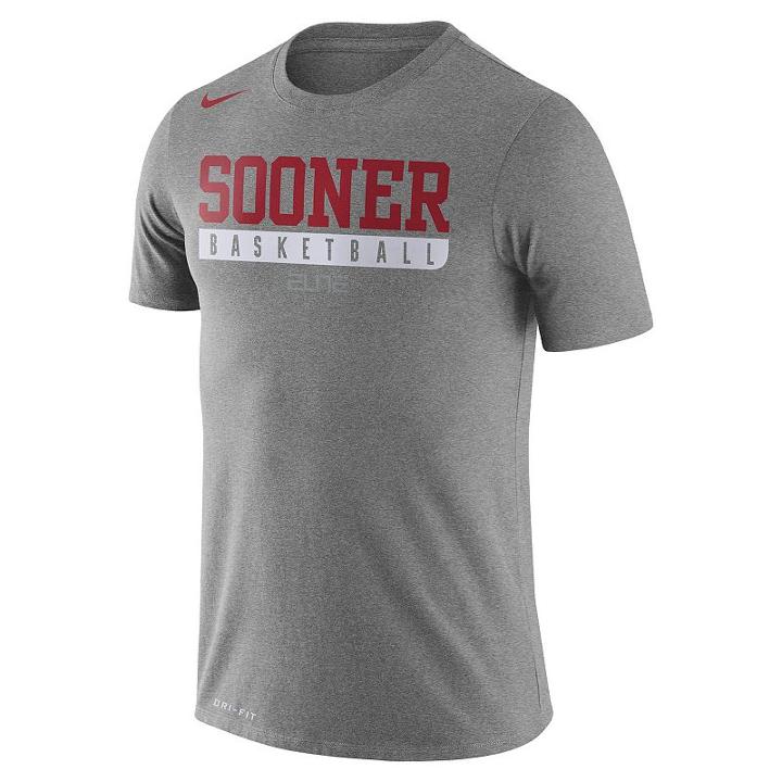 Men's Nike Oklahoma Sooners Basketball Practice Dri-fit Tee, Size: Large, Dark Grey
