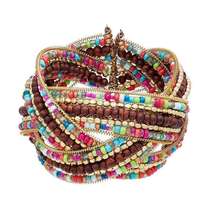 Mudd&reg; Wood Bead Braided Cuff Bracelet, Women's, Multicolor