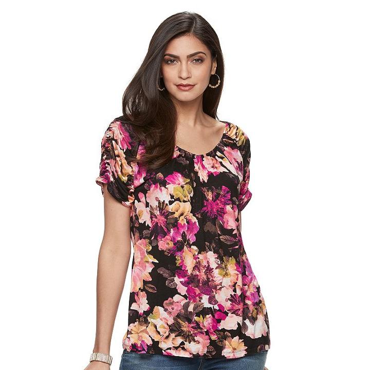 Women's Jennifer Lopez Ruched Print Tee, Size: Small, Oxford