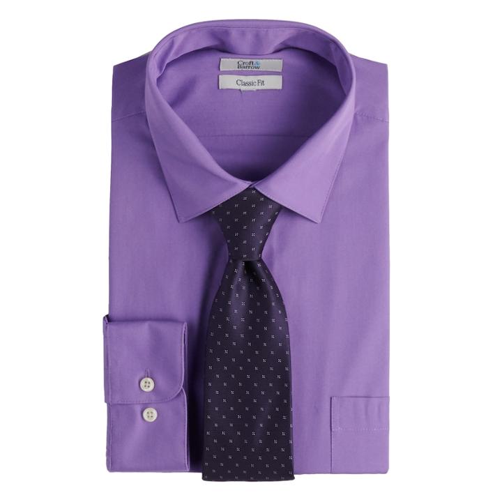 Men's Croft & Barrow&reg; Regular-fit Stretch-collar Dress Shirt And Patterned Tie Boxed Set, Size: 2x-34/35, Purple