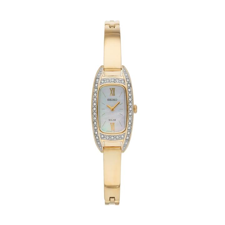 Seiko Women's Crystal Stainless Steel Solar Half-bangle Dress Watch, Size: Small, Gold