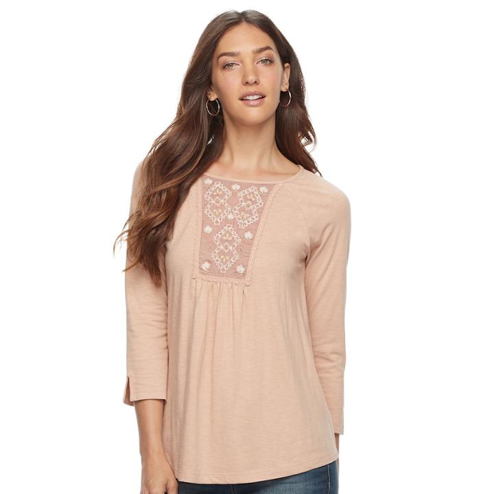 Women's Sonoma Goods For Life™ Embroidered Yoke Top, Size: Xs, Med Pink