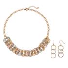 Tri Tone Circle Link Necklace & Drop Earring Set, Women's, Multicolor