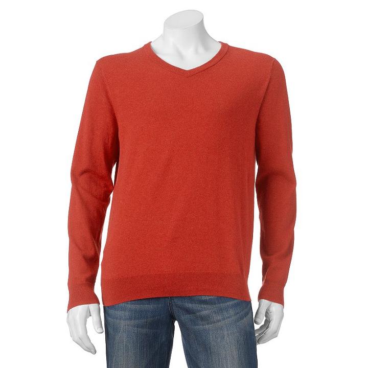 Men's Sonoma Goods For Life&trade; Solid V-neck Sweater, Size: Large, Med Orange