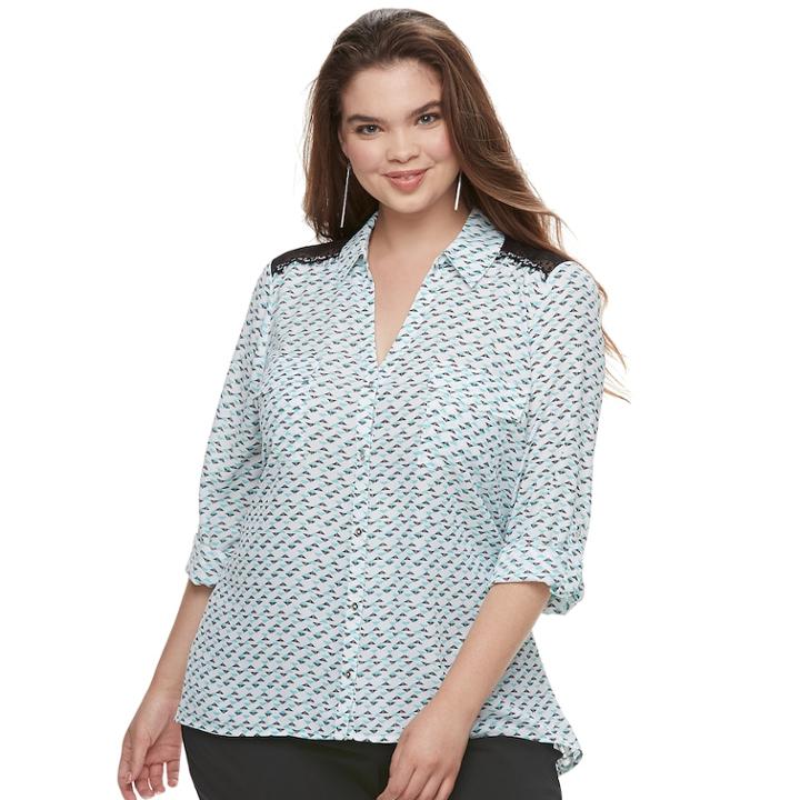 Juniors' Plus Size Candie's&reg; Printed Lace Blouse, Teens, Size: 3xl, White