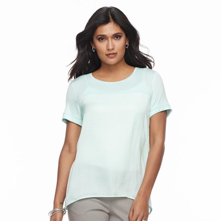 Petite Apt. 9&reg; Mixed-media Scoopneck Tee, Women's, Size: L Petite, Light Blue