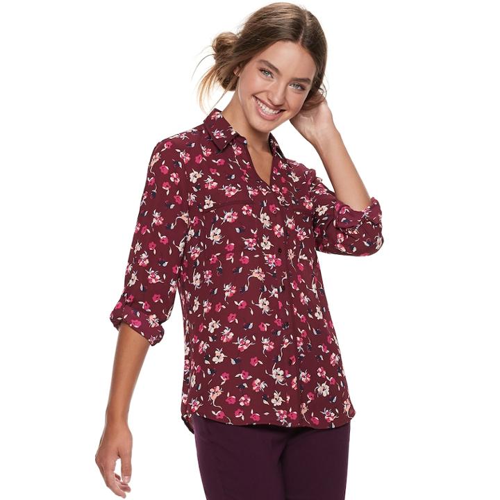 Juniors' Candie's&reg; Piped Roll-tab Blouse, Teens, Size: Small, Red