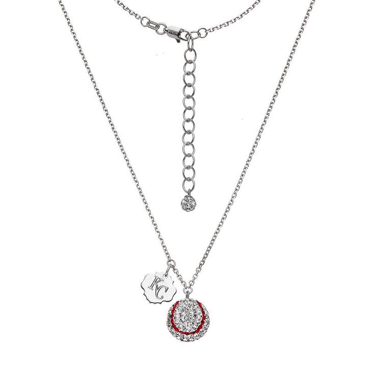Kansas City Royals Crystal Sterling Silver Baseball & Logo Charm Necklace, Women's, Size: 18, White