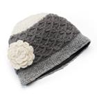 Sijjl Women's Crochet Cable-knit Floral Wool Beanie, Grey