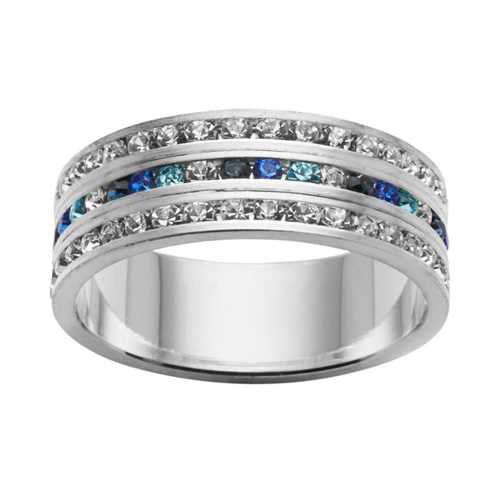 Traditions Silver-plated Swarovski Crystal Multirow Ring, Women's, Size: 7, Blue