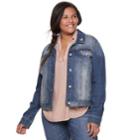 Juniors' Plus Size Mudd&reg; Faded Core Denim Jacket, Teens, Size: 1xl, Blue