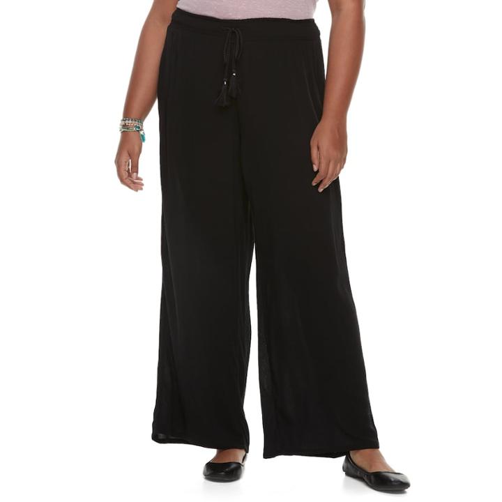 Juniors' Plus Size Mudd&reg; Wide-leg Soft Pants, Teens, Size: 3xl, Black
